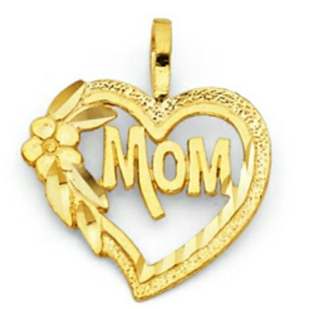 Solid 14k yellow gold MOM Flower Pendant Necklace mom pendant